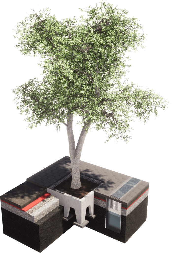 Interactive diagram showing a cross-section of a Stockholm Tree Pit